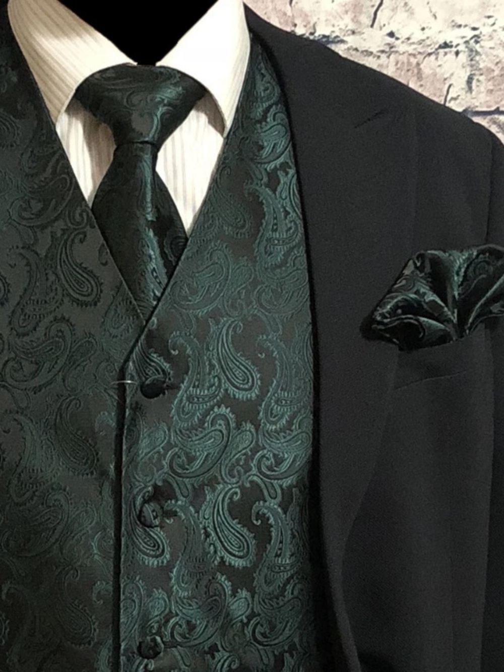 Barry.Wang Green Paisley Waistcoat Vest Only Sz 2x Men